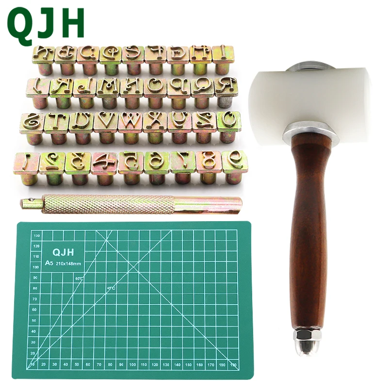 Steel perforated alphanumeric leather stamp set, metal printing mold, leather engraving tool for DIY craft production
