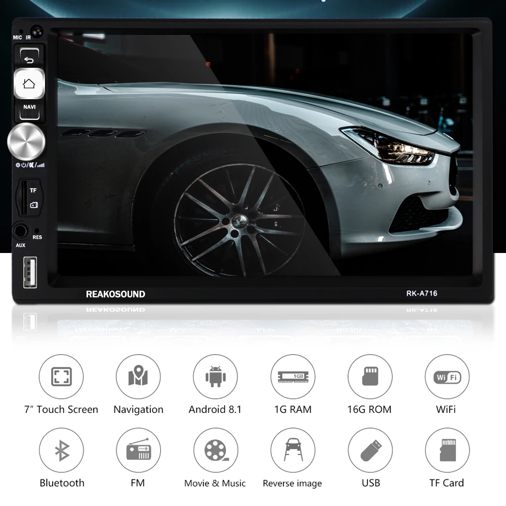 Podofo 2din автомобильный мультимедийный плеер Andriod 8,1 gps Bluetooth Навигация Аудио Стерео Wifi RDS для Volkswagen golf toyota kia Универсальный