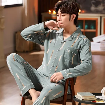 

2020 New Style Autumn Thin Pure Cotton Long Sleeve Spring and Autumn Cotton Youth Men Tracksuit Pajamas Male Large Size Wholesal