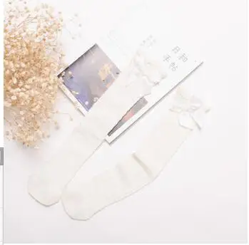 white bow front Гетры для маленьких девочек с героями мультфильмов, Детский комплект чулок, Детские гетры до колена для мальчиков с рисунком кота, хлопковые гетры - Цвет: white bow front