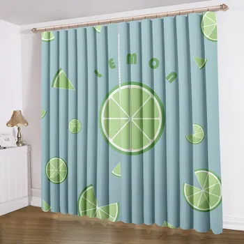 

Lemon Window Curtain 2 Panels Cartoon Colorful Window Drapes 3D Print Blue Window Treatment Fruit Drawing Room Home Curtain