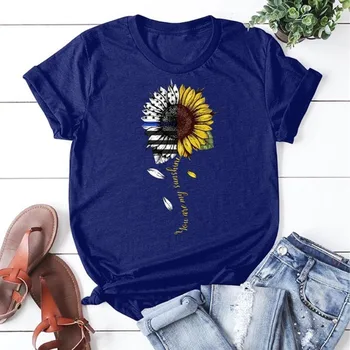 

2020 new fashion brand T-shirt women's half sleeve summer two Color Chrysanthemum printing Short Sleeve T-Shirt Top clothes