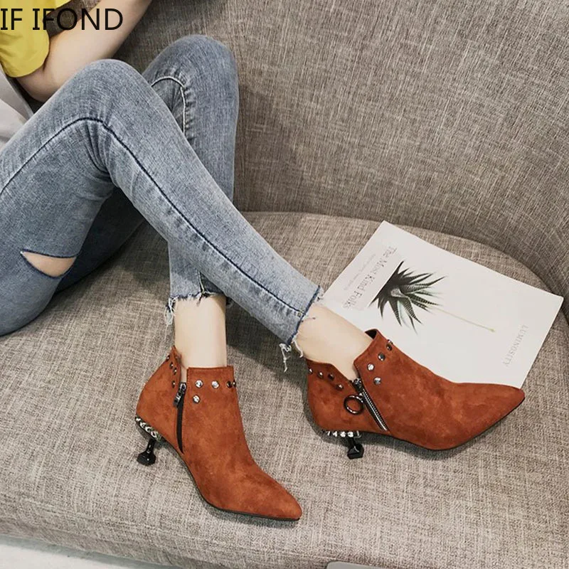 

IF IFOND Pointed high heel booties Autumn and winter new fine heel Martin boots Naked boots Women Shoes Spring single boots