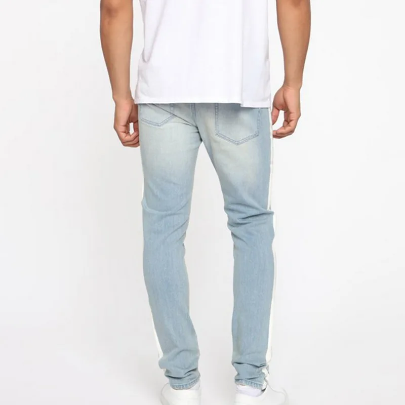 Модные однотонные джинсы в полоску для мужчин, длинные джинсы на молнии Homme, повседневные узкие мужские джинсовые штаны прямые мягкие джинсы Hombre