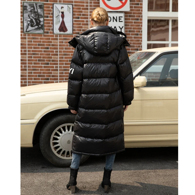 YNZZU Европейский зимний 90% белый пуховик женский длинный Повседневный плотный теплый костюм с буквенным принтом для хлеба на-30 градусов A1294
