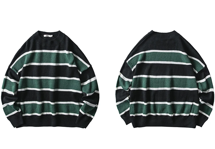 Свитер мужской хип-хоп Свободный вязаный полосатый свитер пуловер уличная Ретро винтажный свитер Harajuku осенний повседневный хлопок