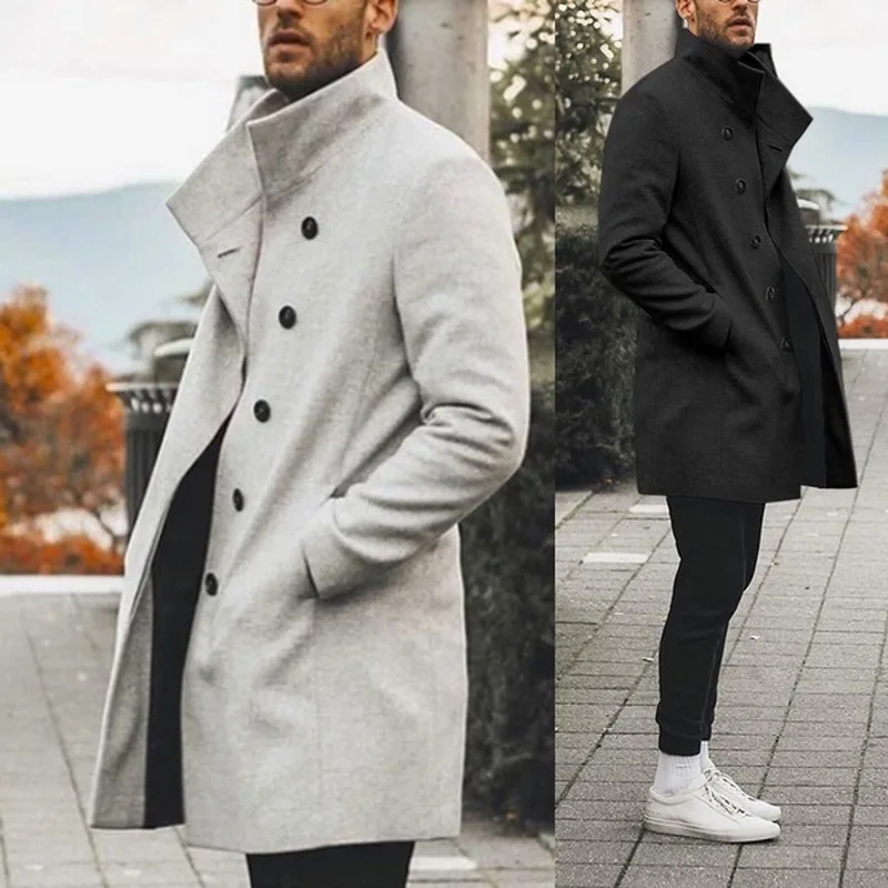 Осенне-зимняя мужская брендовая флисовая куртка, Мужское пальто, повседневное однотонное тонкое пальто с воротником, длинный Тренч, уличная куртка