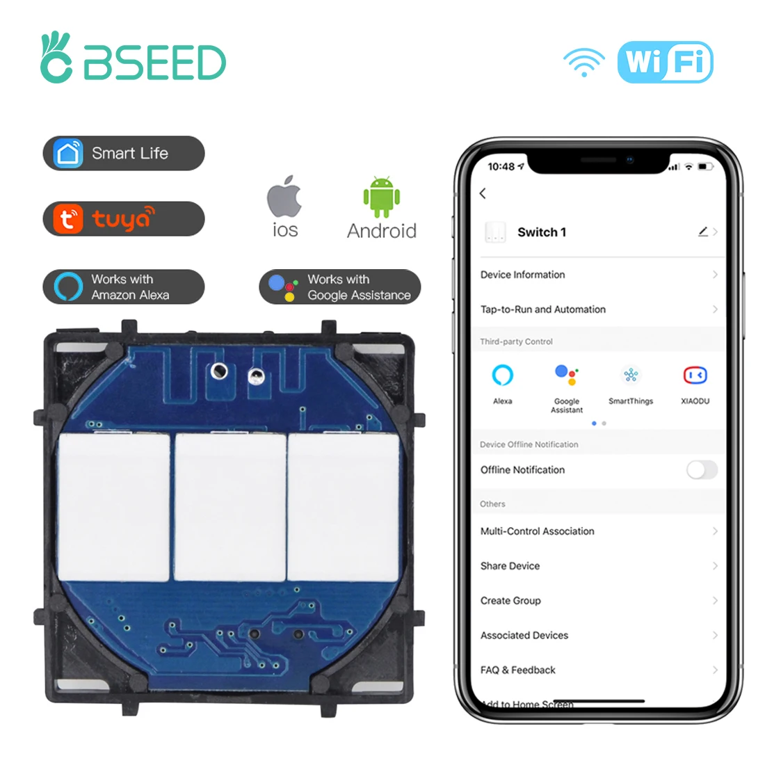 

Сенсорный светильник ключатель Bseed с поддержкой Wi-Fi, 1/2/3 клавиши