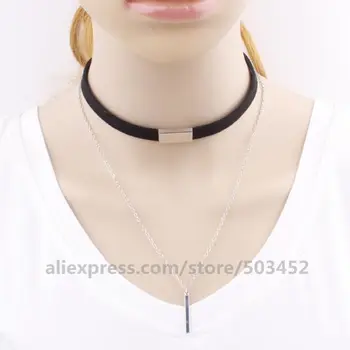 

200pcs/lot One Word Double Layer Tassel Pendant Choker Necklace Sweet Fluff Colar Temperament Small Fresh Jewerly In Necklaces