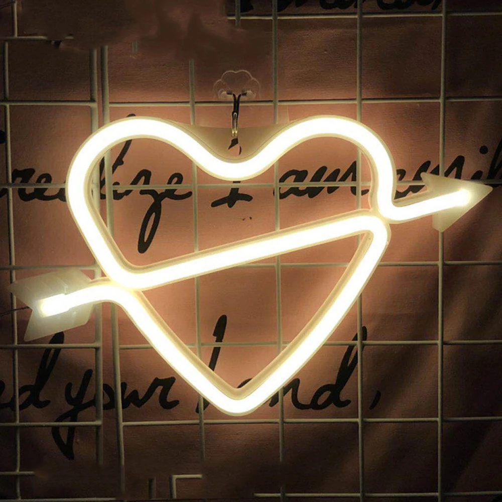 LED Neon Lamp Lightning-Heart Shaped Sign Neon Letters Light USB Battery dual-use Home Decorative Wall Light Party Room Lighting A