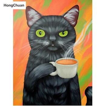 

5D Diamond Painting Full Square/Round Diamond Embroidered Milk Tea Cat Handmade Rhinestone DIY Mosaic Home Decoration Gift