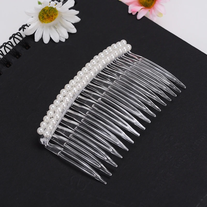 

2Pc Women Hair Comb 16 Tooth Plastic Handmade Pearl Headwear Fashion Casual Girls Hair Accessories Top Clip Hairstyle Fixed