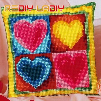 

DIY Cross Stitch Cushion Cover Heart with Flowers Pillow Chunky Cross-Stitch Cushion 100% Acrylic Yarn Pillow Case Arts & Crafts