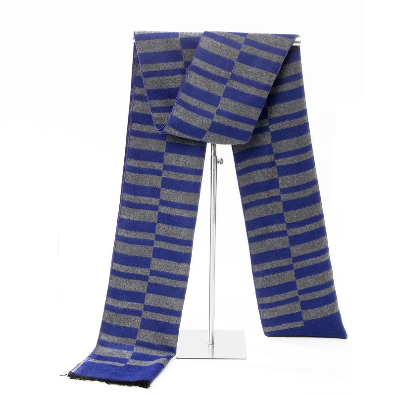 Высококачественный Повседневный кашемировый шарф для мужчин, модный простой цветной английский стильные шарфы 30 см* 180 см, зимний теплый Гладкий мужской шарф - Цвет: Stripe Navy Gray