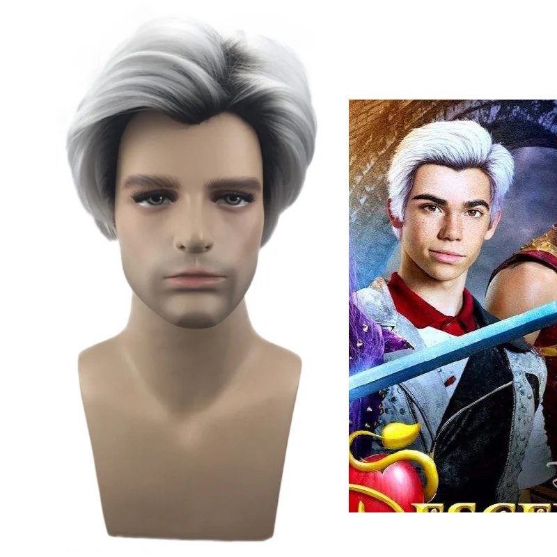 

Movie Descendants 2 Carlos 28cm 11 inches Cosplay Wigs For Men Short Wig Heat Resistant Black Grey Synthetic Hair + Wig Cap