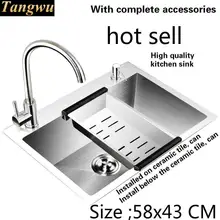 Модная кухонная ручная раковина одинарная мойка, толстая пищевая 304 нержавеющая сталь, один слот для рук,, 58x43 см