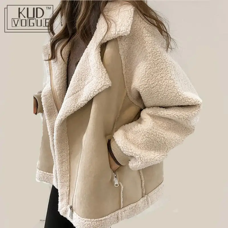 Very best Women Winter Oversized Teddy Jacket Chic Faux Suede Fur Collar Coats Aviator Motorcycle Biker Jacke
