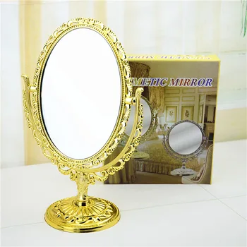 

HD Retro Double-sided 360 Degree Rotating Makeup Mirror Portable Desktop Cosmetic Mirror Plastic Vanity Mirror Make Up Tool