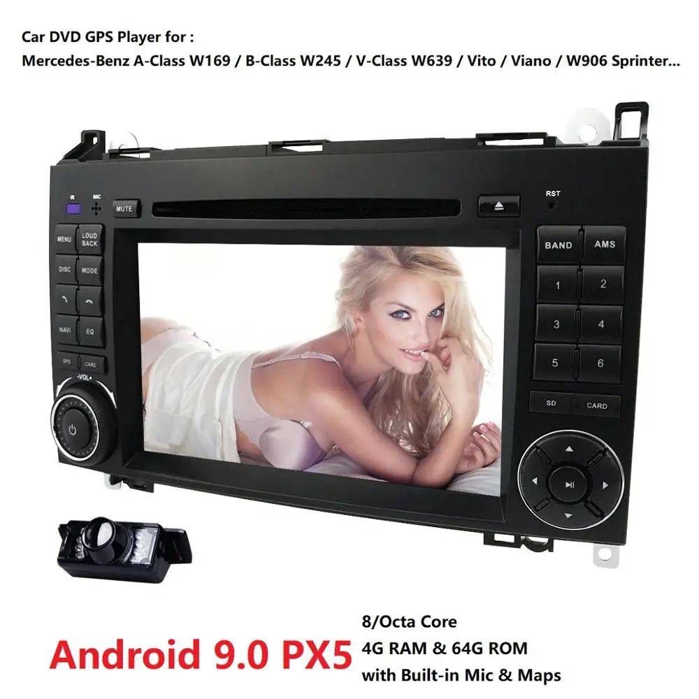 Top 4GRAM OctaCore8 1024*600 2din car DVD Android 9.0 PX5 for Mercedes/benz B200 A160 Viano Vito GPS NAVI RADIO BT built-in Mic wifi 1