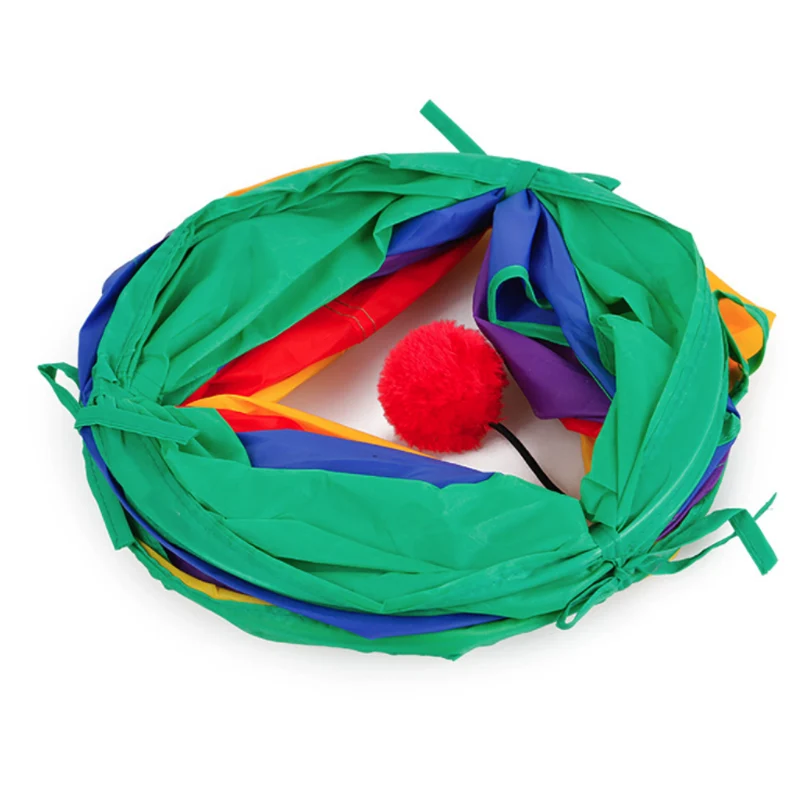 Extra Long Fun Pet Tunnel Cat Play Rainbow Tunnel Brown Foldable 2 Hole Cat Tunnel Kitten 2