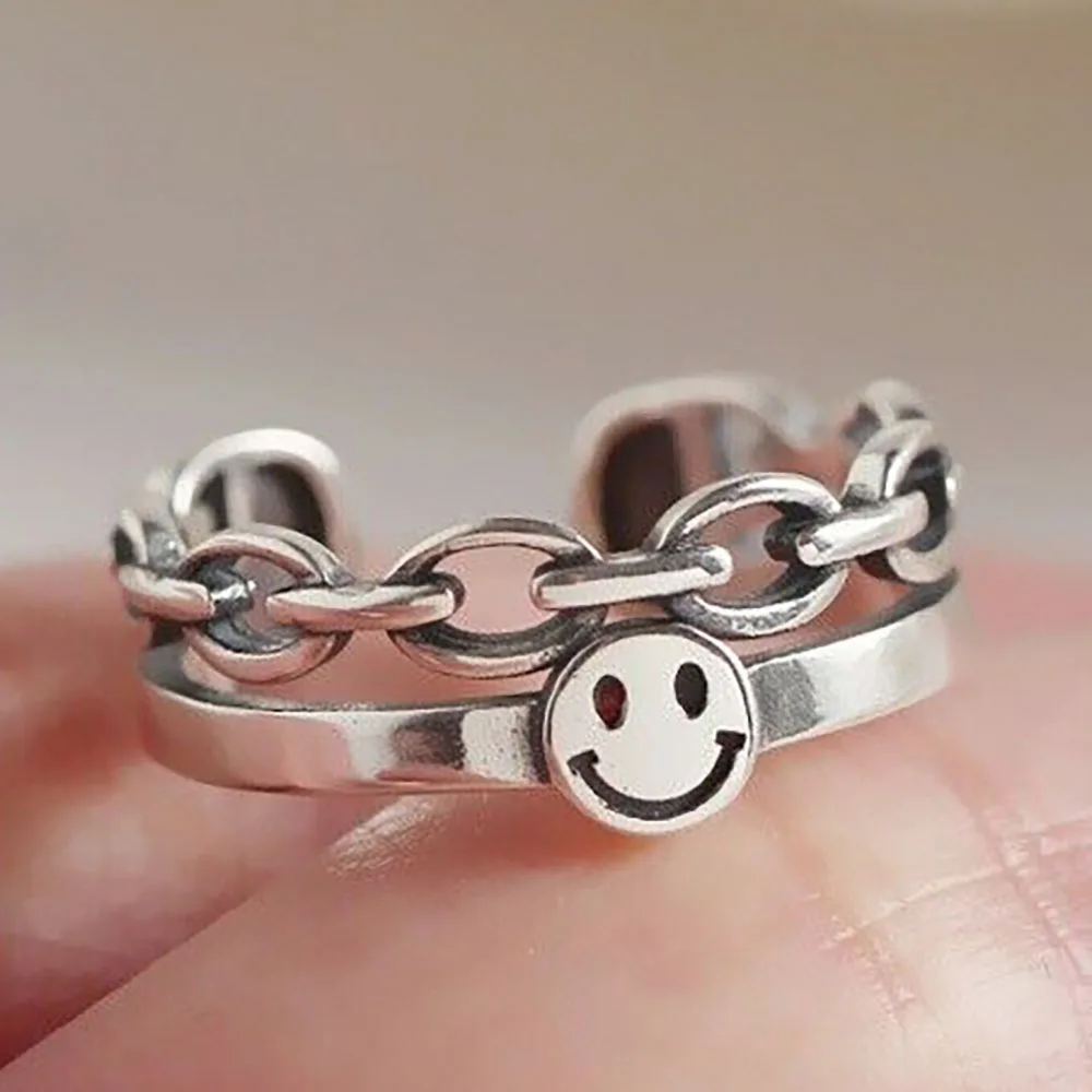 

Smiling Face Rings for Women Vintage Punk Opening Adjustable Rings Statement Smile Ring Jewelry Gift