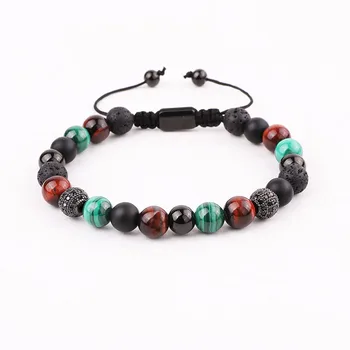 New Design 8mm Natural Stone CZ Pave Ball Braided Friendship Macrame Bracelet Men