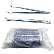 

100pcs Dental Disposable Tweezer Tool Stainless Steel Serrated Curved Forceps Teeth Whitening Dentist Tools Dental Materials
