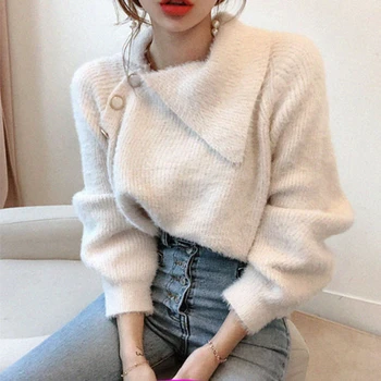 

Irregular neck Sweater Women Winter Clothes Knitted Sweaters Casual Soft Fluffy Pullovers Jumpers femme 2020 new fashion SW89