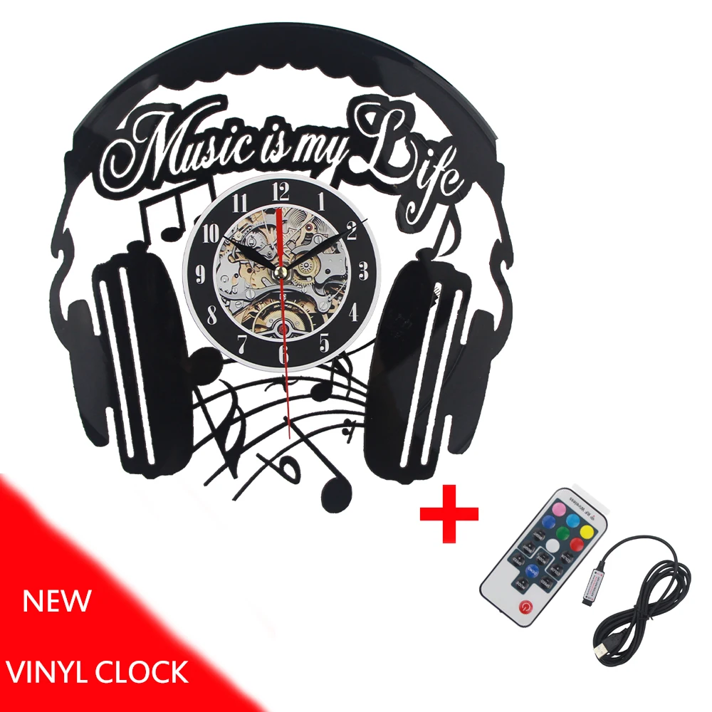2019 New CD Vinyl Record Wall Clock Modern Music Headset Design Black Watch Home Decor Relogio Parede Clocks | Дом и сад