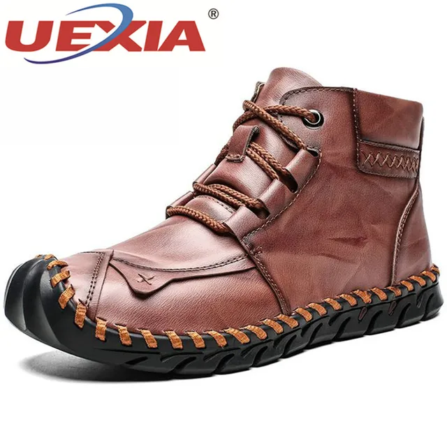 US $18.21 UEXIA Comfortable Men Ankle Boots Quality Split Leather Casual Shoes Men's Snow Boots Winter Sneake