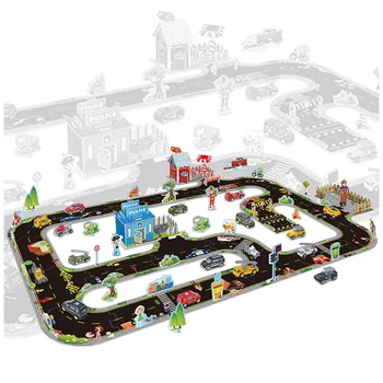 

Map puzzle with children's toys alloy car model toy car toy children's gift parking accessories DIY scene assembly puzzle