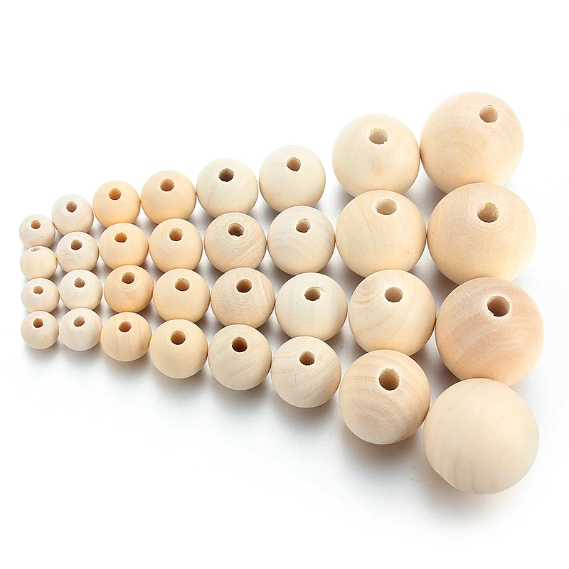

50pcs 10-30mm Wood Spacer Beads Natural Color Round Eco-Friendly Loose Wooden Bead DIY for Jewelry Making Bracelet Accessories