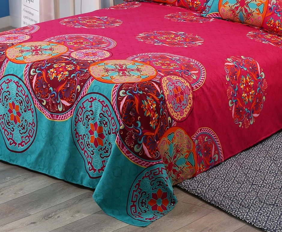 Bohemian Flat sheets Boho Flower Print Bedspreads Bed sheet and pillowcase Queen King bed cover