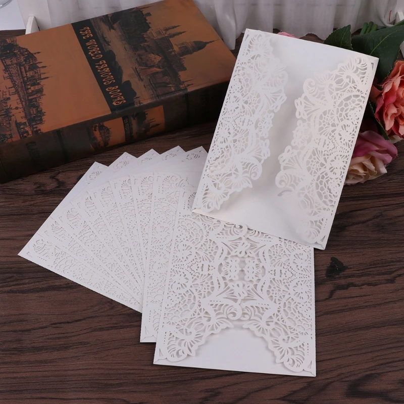 10Pcs Wedding Invitation Cards Kit with Envelopes Seals Personalized Printing D08D - 4.00036E+12
