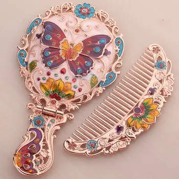 

Vintage Makeup Mirror Handheld small mirror comb suit portable foldable Princess Mirrors Make