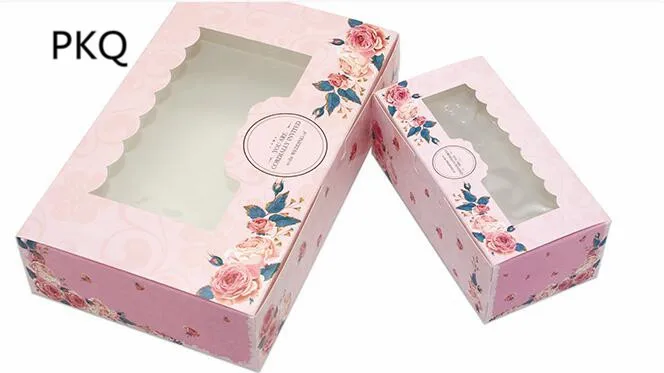 

2/4/6 holes Pink flower Cake box with plastic pvc window,Macarons Box,Cookies, Muffin Biscuits packaging Box ,10pcs