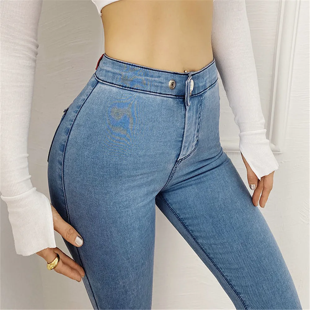 

2020 Europe and the United States ins high waist buttock tight Leggings peach jeans versatile stretch show thin pants girl