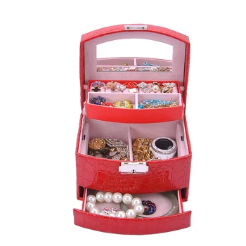 

Three-layer Storage Box For Women Earring Ring Cosmetic Organizer Casket Multilayer Automatic Leather Jewelry Box