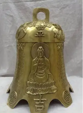 16&quot China Bronze Buddhist Dragon Phoenix Statue Shakyamuni Guan Yin Temple Bell | Дом и сад