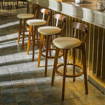 

Solid Wood Backrest Bar Chair Modern Minimalist High Stool Bar Stool Tea Shop Front Home Nordic Bar Chairs