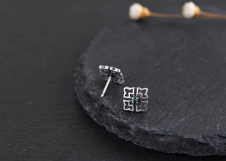 Серьги FNJ Lucky Clover из серебра 925 пробы, оригинальные серьги-гвоздики из чистого серебра S925 пробы для женщин, ювелирные изделия с зеленым цирконием