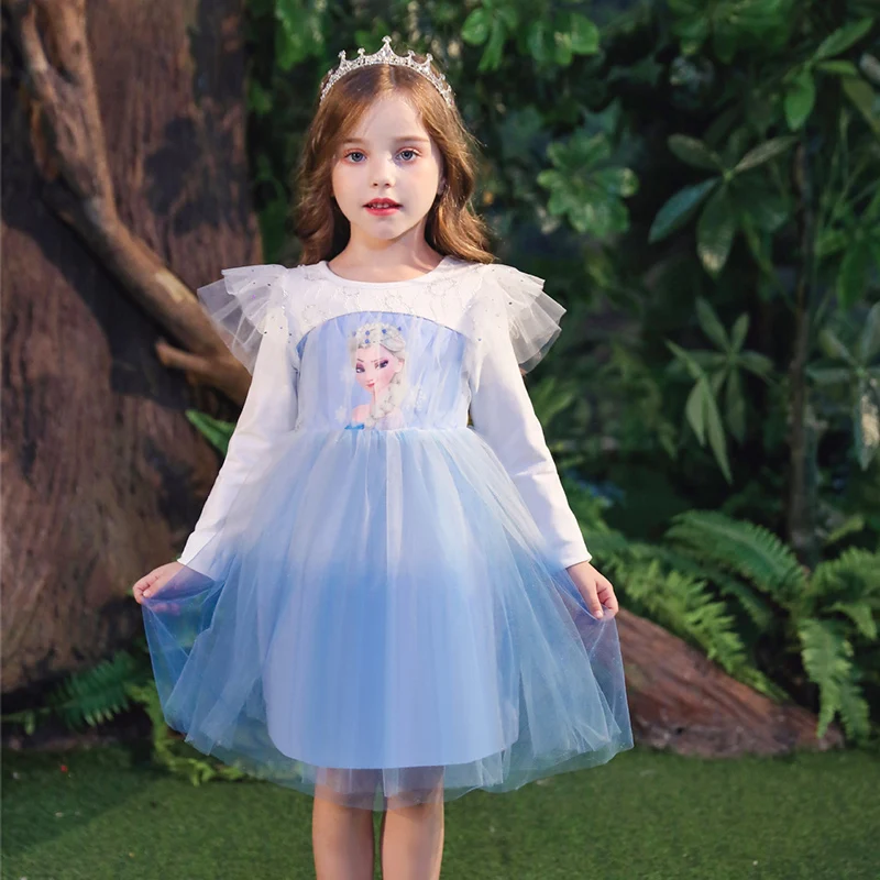 Детские платья принцессы Эльзы и Анны для маленьких девочек зимнее платье с длинными рукавами на Рождество, день рождения, вечеринку Vestido, косплей, 3-7 лет