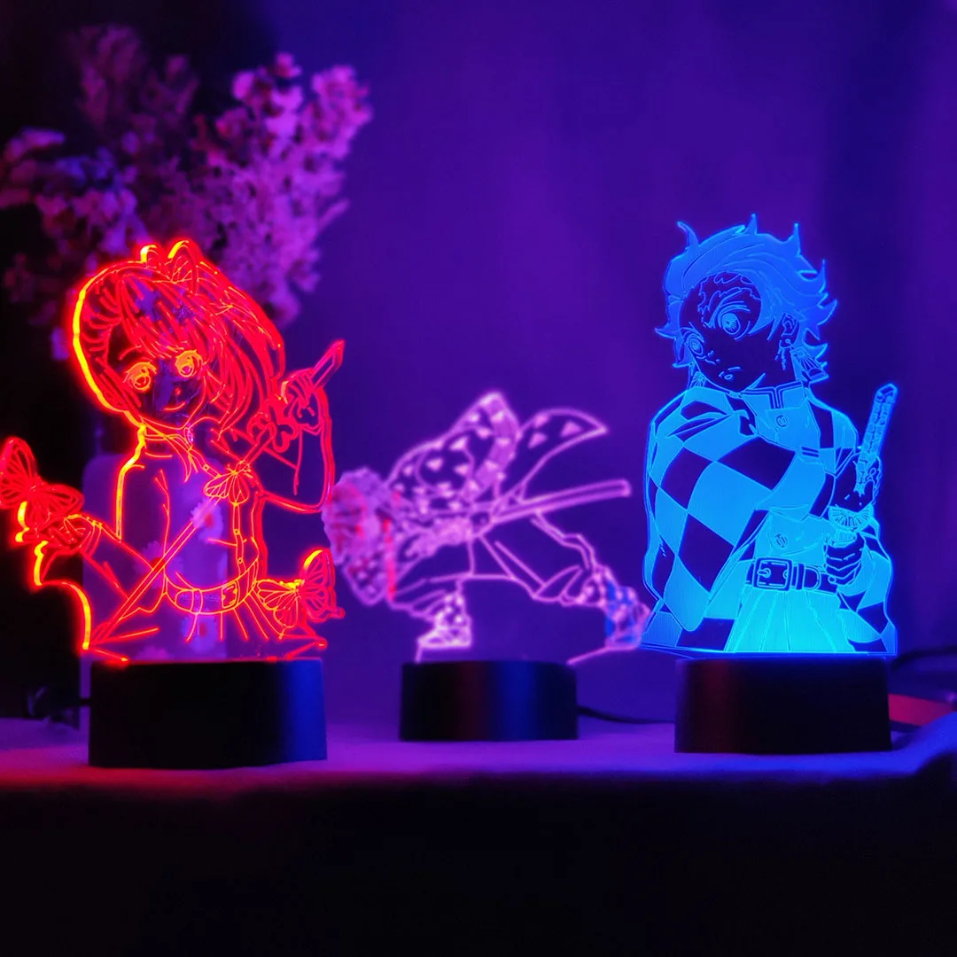 Acrylic 3d Led Sensor Night Light Anime Demon Slayer Figures Agatsuma Zenitsu Kids Bedroom Bedside Decor Otaku Gift Lamp 5v Usb Led Table Lamps Aliexpress