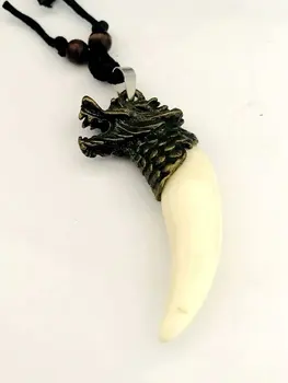 

12 pcs Art Vintage style biker beads Tooth Amulet Dragon Necklace Wax Cord