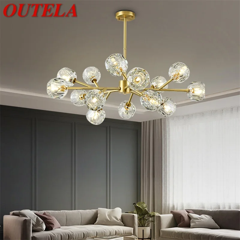 

OUTELA Ceiling Chandelier Brass LED Pendant Light Crystal Fixtures Modern Luxury Decorative For Home Living Room Bedroom