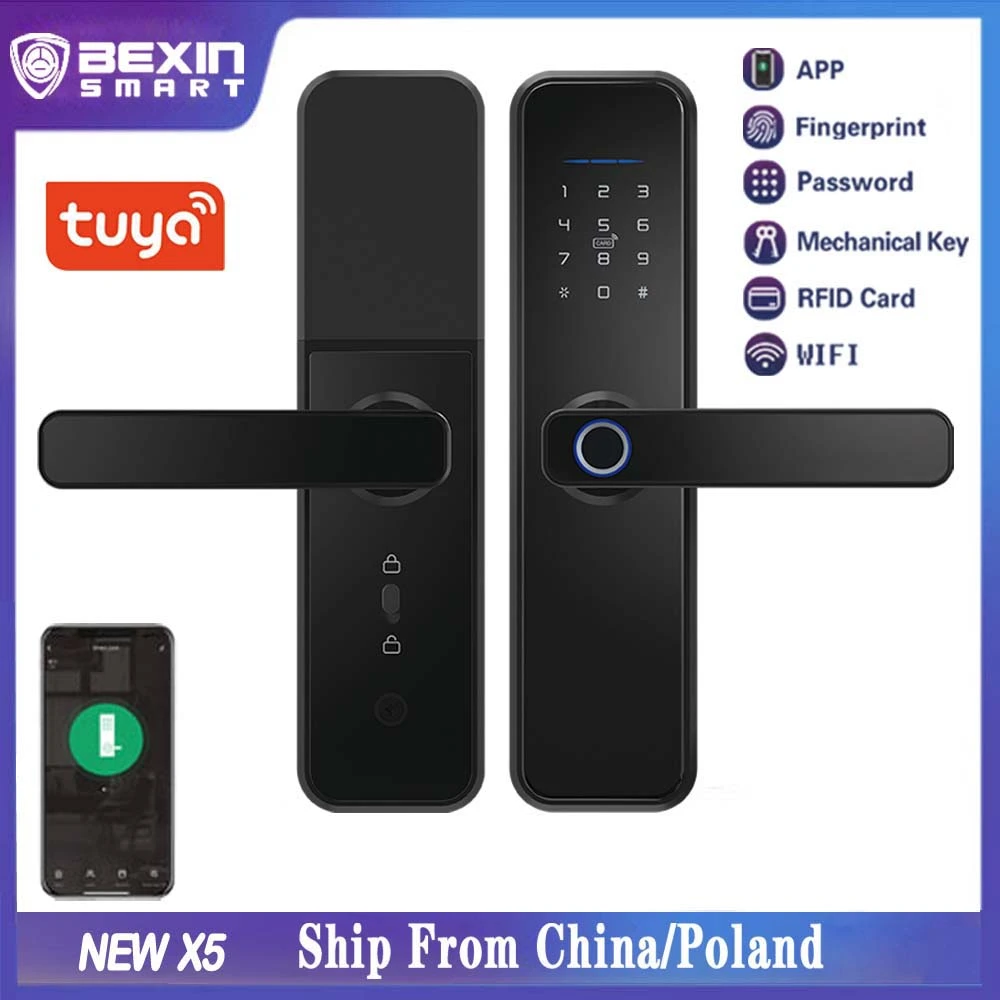 best smart deadbolt Tuya X5 Waterproof Tuya Biometric Fingerprint Lock, Security Intelligent Smart Lock With WiFi APP Password RFID Door Lock garage door opener remote