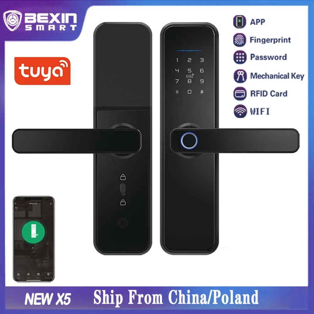 Дверной смарт-замок Tuya X5 с Wi-Fi Умный Замок Биометрическим распознаванием