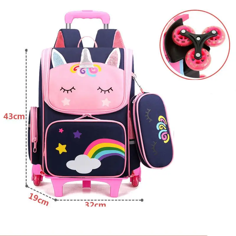 School Wheeled Backpack bag set for girls Trolley Bag with Wheels