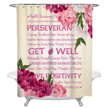 

Flower Text Red Yellow Waterproof Fabric Shower Curtain Polyester Shower Curtains Bathroom Decoration Accessories Cortinas