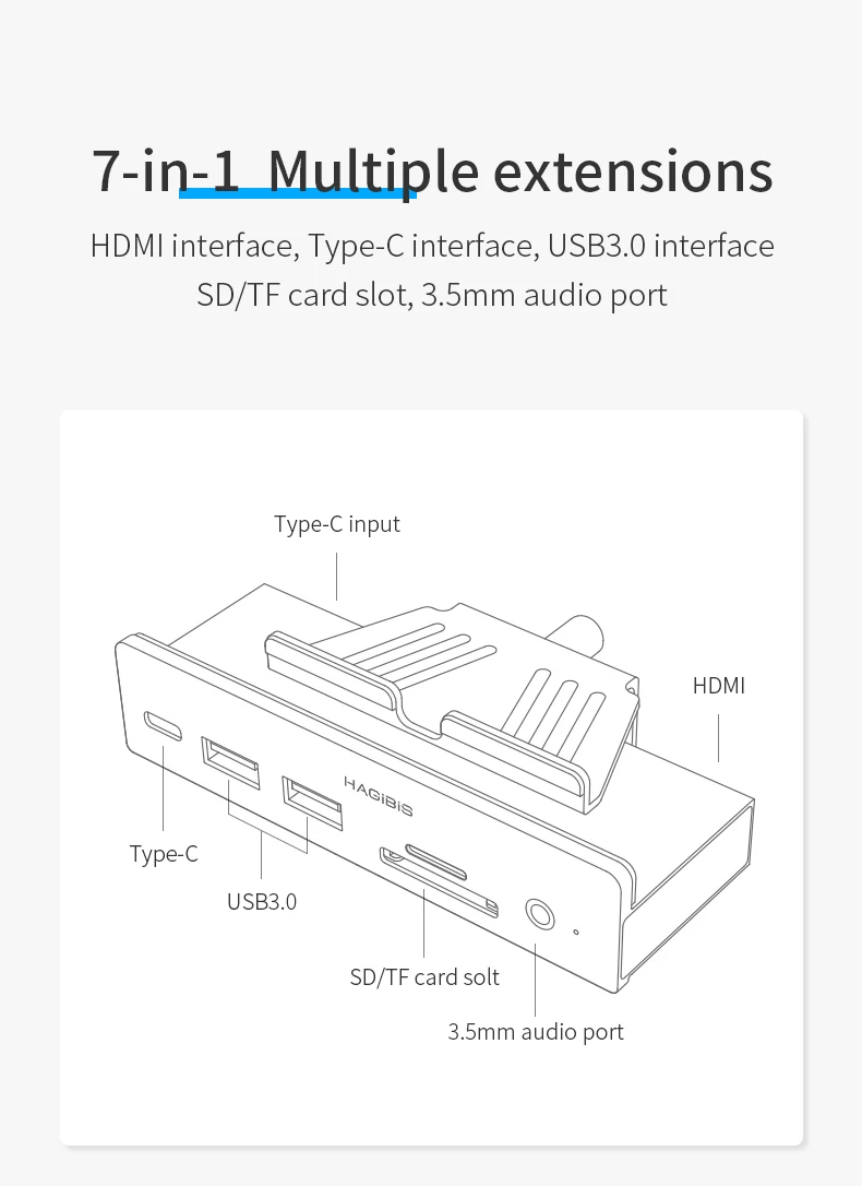 Hagibis Type-c Hub USB 3.0 HUB Clamp Design Aluminum Type-c to HDMI Alloy Clip-Type SD/TF Card reader Audio Port for Apple iMac